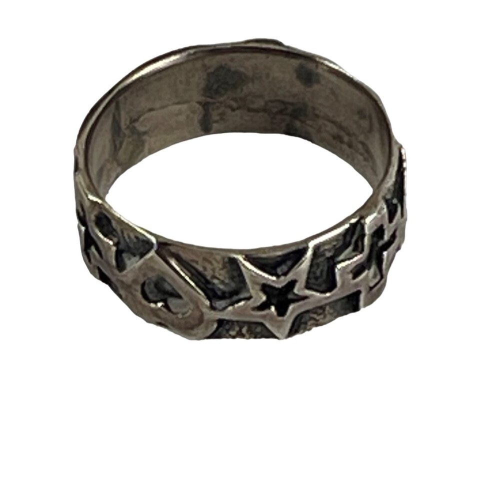 Star & Heart Pattern Silver Ring - image 6